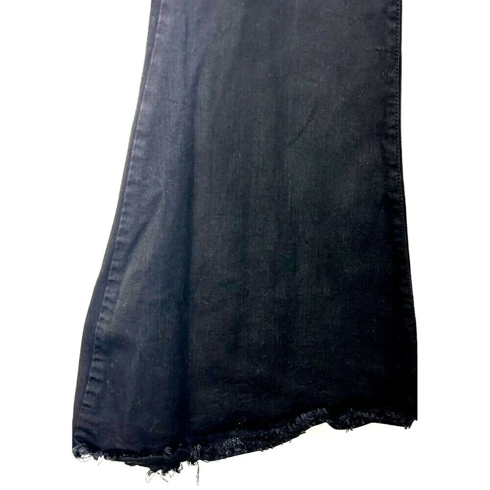 Judy Blue Jeans Womens Sz 7 Black Super Flare High Rise Dark Wash Raw Hem 1083U4